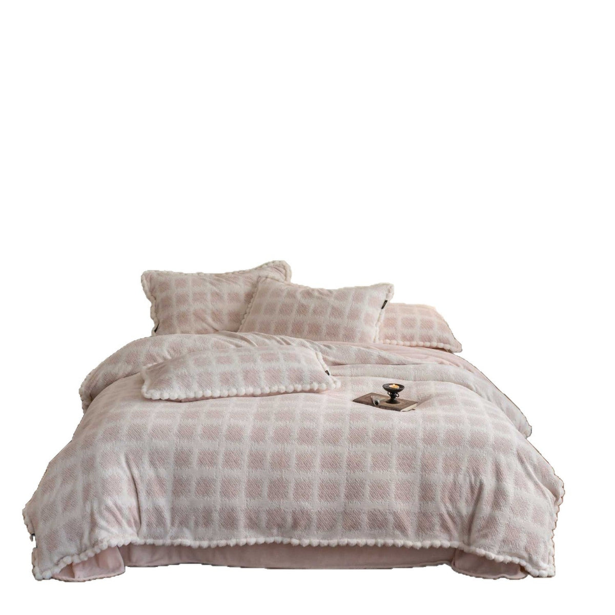 Quilted Cotton Sherpa Bedding Set with Textured Floral Embroidery