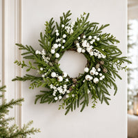 Realistic Green Christmas Wreath with White Berries - 50 cm