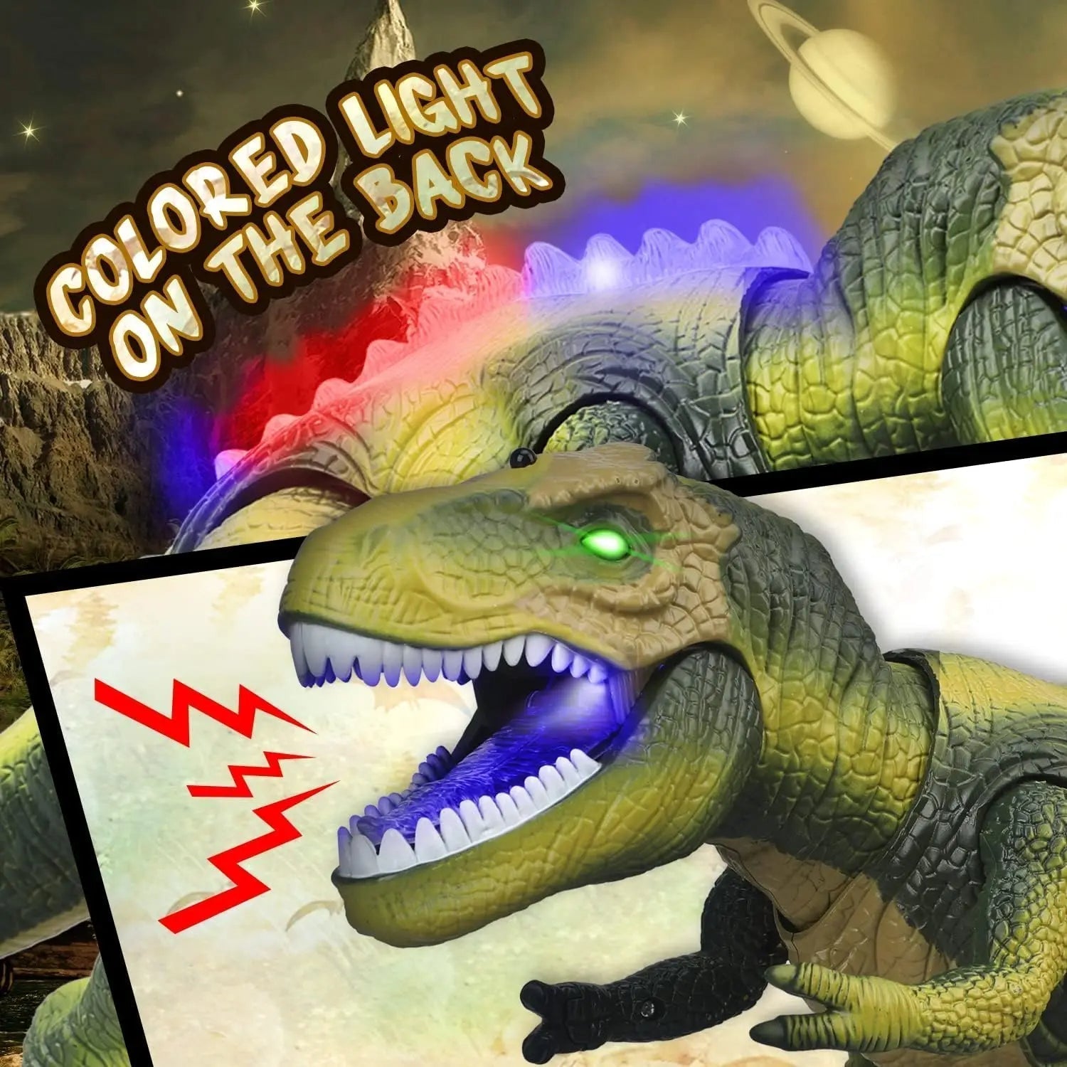 Remote Control T-Rex Dinosaur with LED Light, Walking & Roaring Realistic Dinosaur Toys