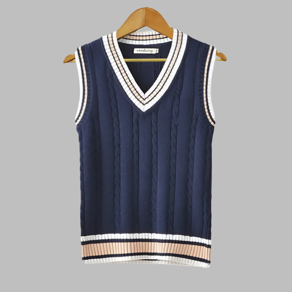 Retro Preppy Style Striped Sleeveless Sweater Vest