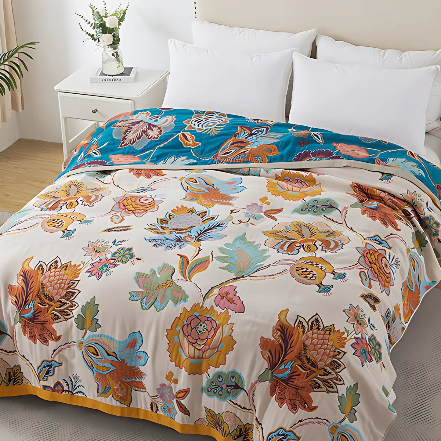 Reversible Floral Cotton Blanket