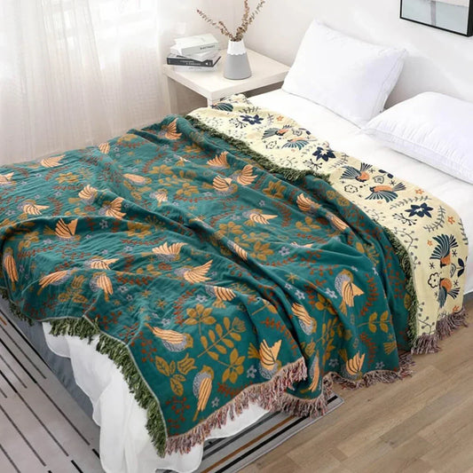 Reversible Scandinavian Bird Blanket - NordicNest