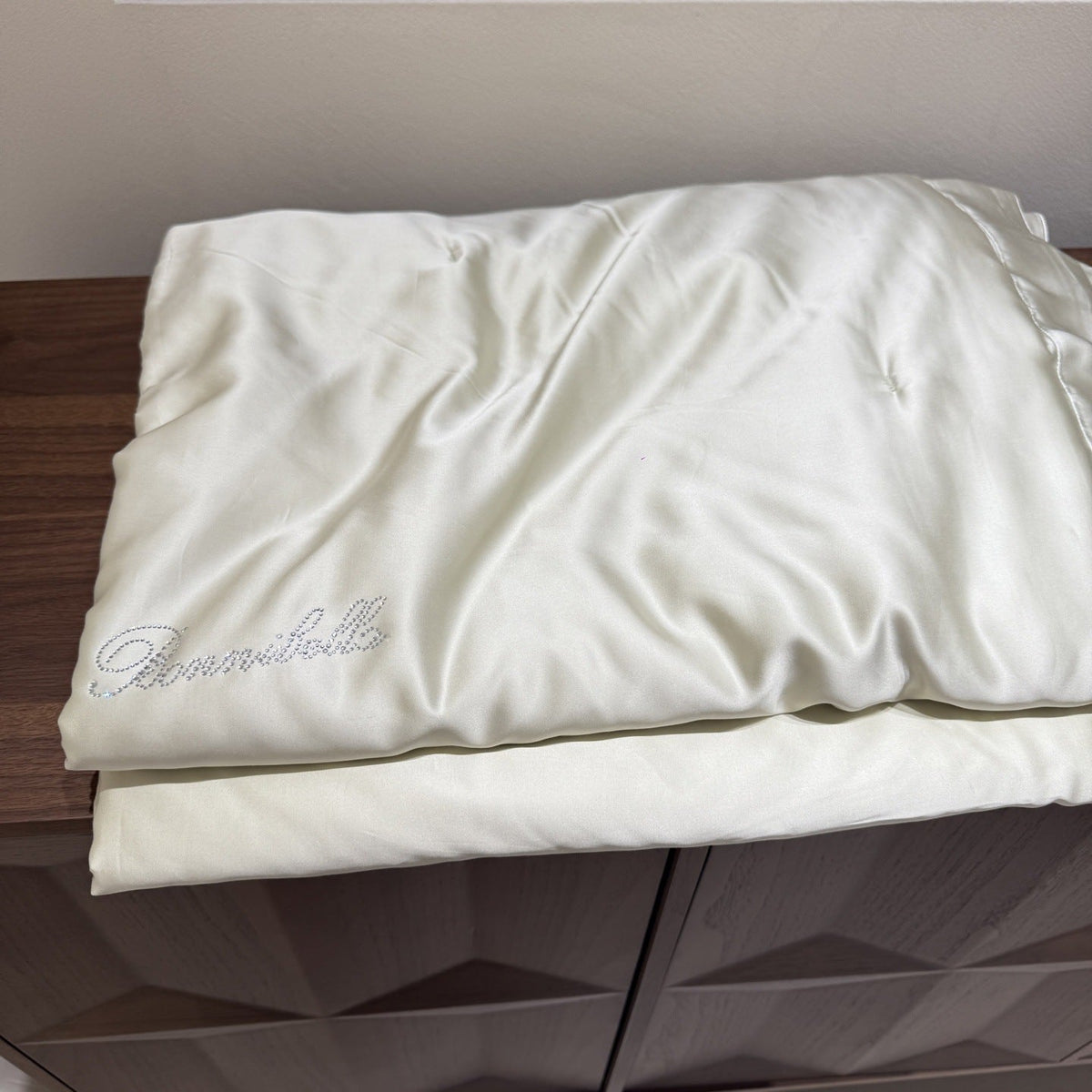 Reversible Silky Satin Duvet Cover with Rhinestone Logo