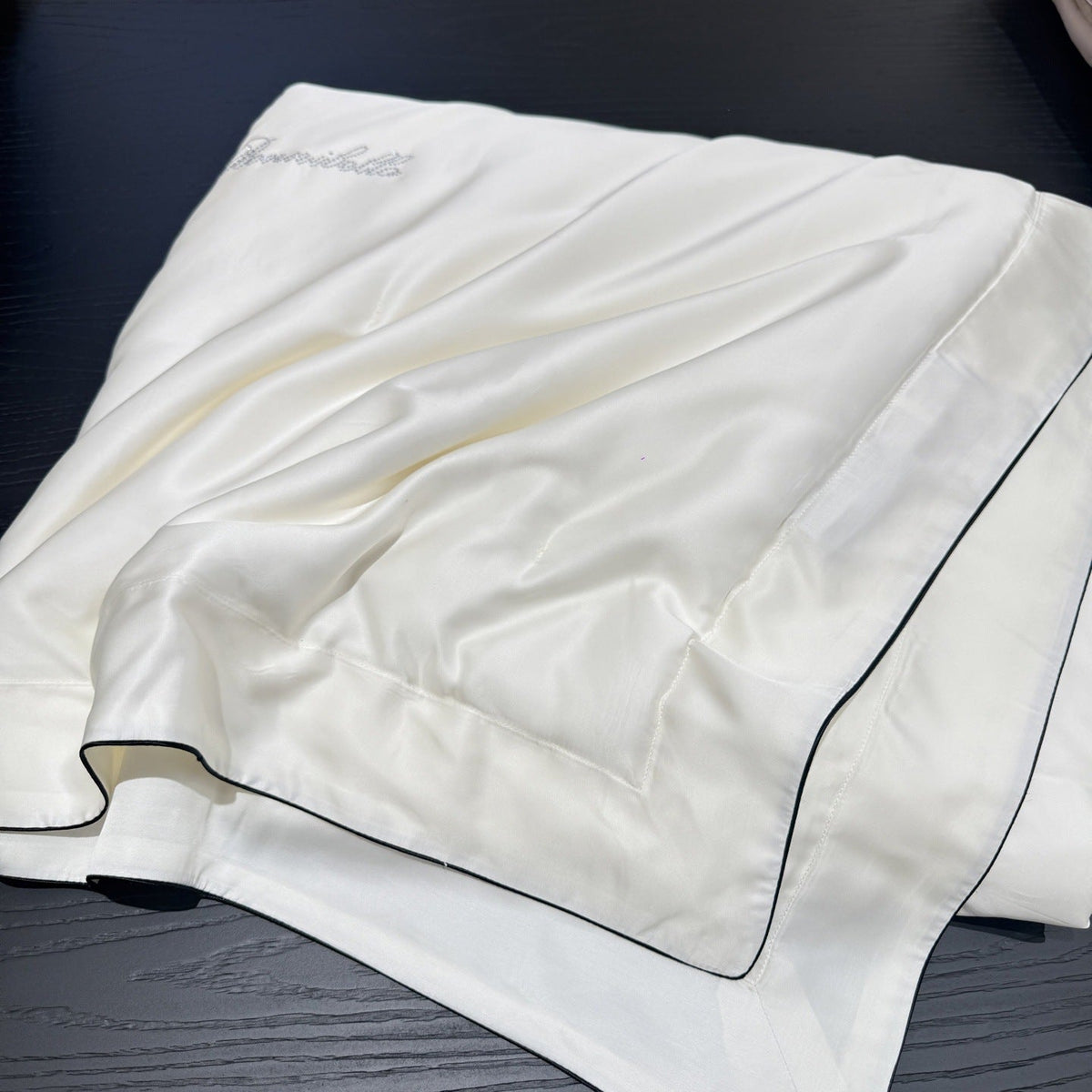 Reversible Silky Satin Duvet Cover with Rhinestone Logo