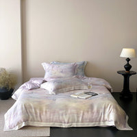 Satin Bedding Set with Watercolor Gradient and 3D Butterfly Embroidery