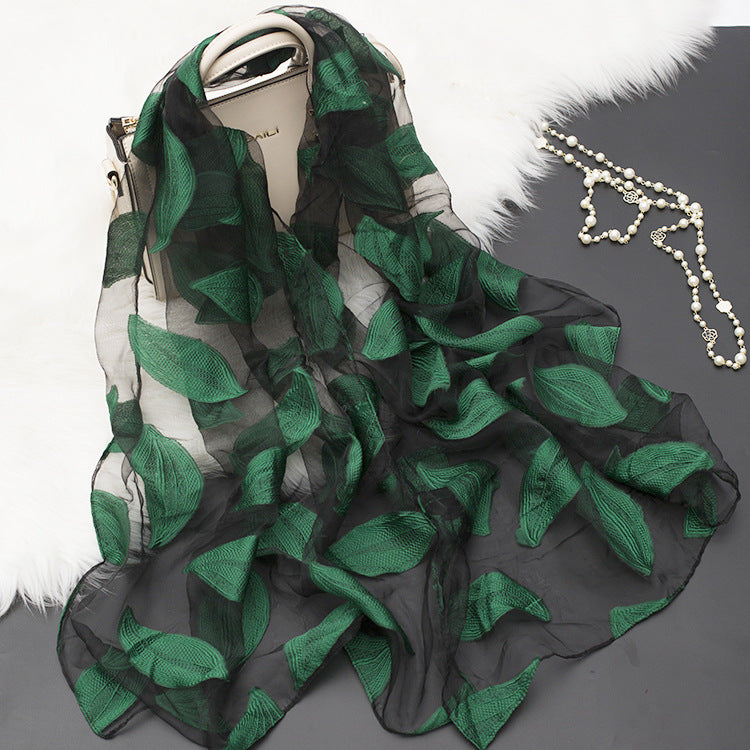 Silk Scarf with Cut-Out Floral Motif