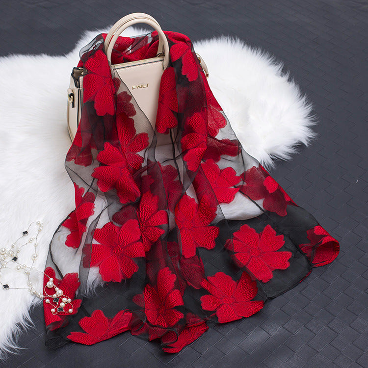 Silk Scarf with Cut-Out Floral Motif