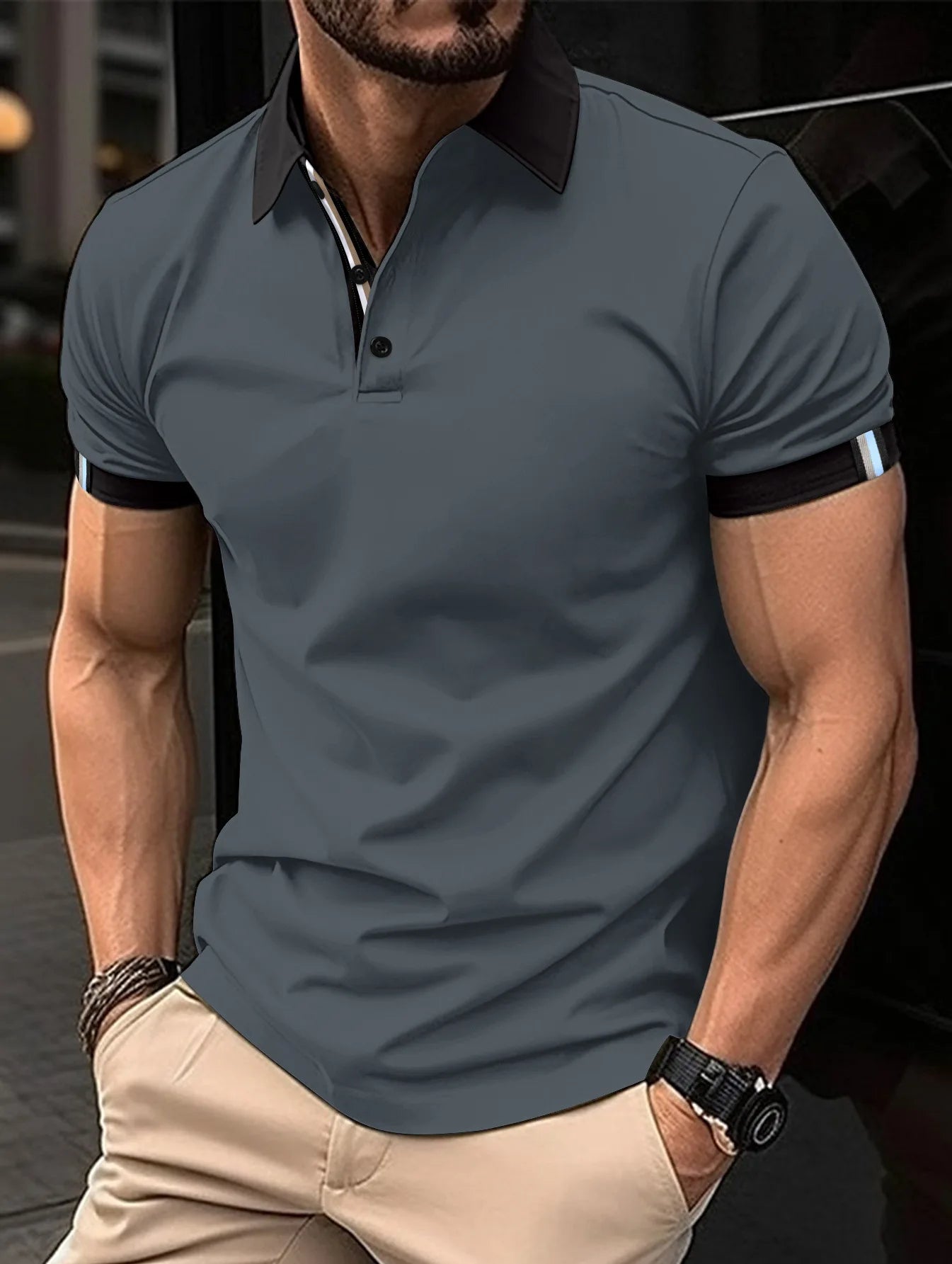 Sisica | Breathable Striped Sleeve Polo Shirt - Image 2