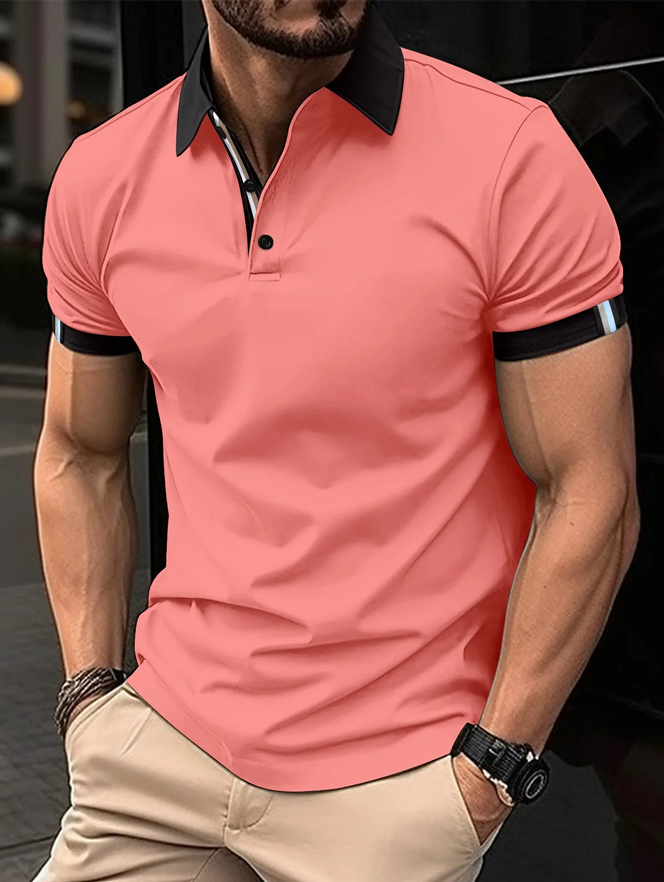 Sisica | Breathable Striped Sleeve Polo Shirt - Image 2