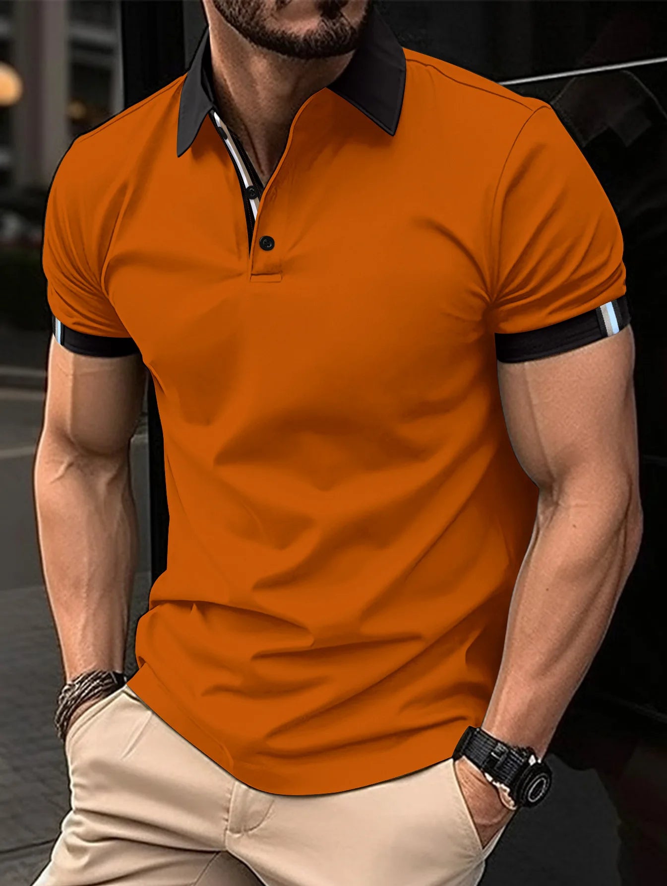 Sisica | Breathable Striped Sleeve Polo Shirt - Image 3