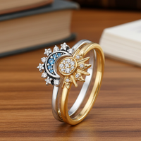 Celestial Sun & Moon Ring - Sterling Silver with Crystal Accents