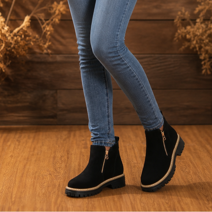 Square-Heel Zip-Up Ankle Boots