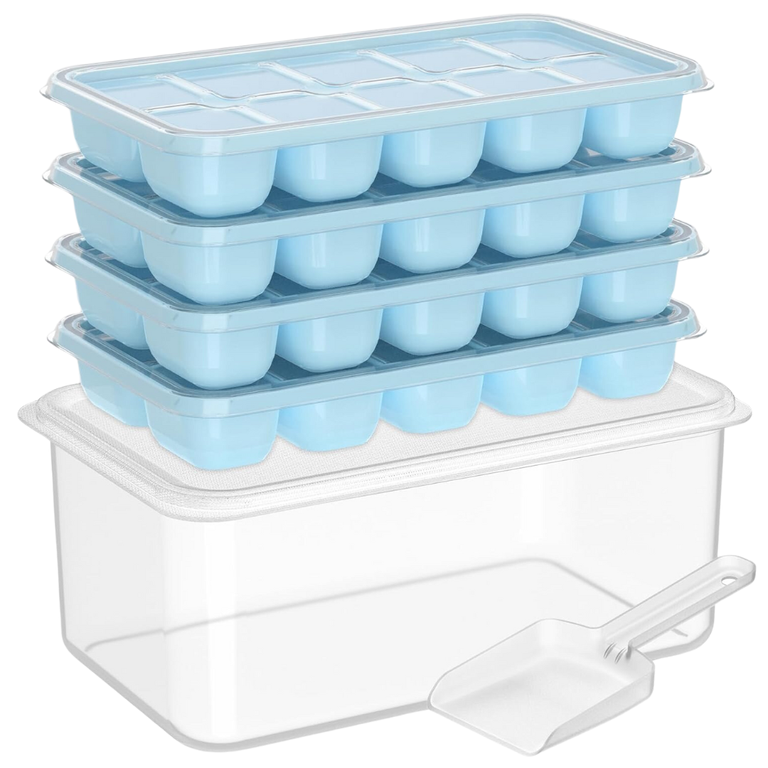 Stackable Silicone Ice Cube Trays with Storage Bin