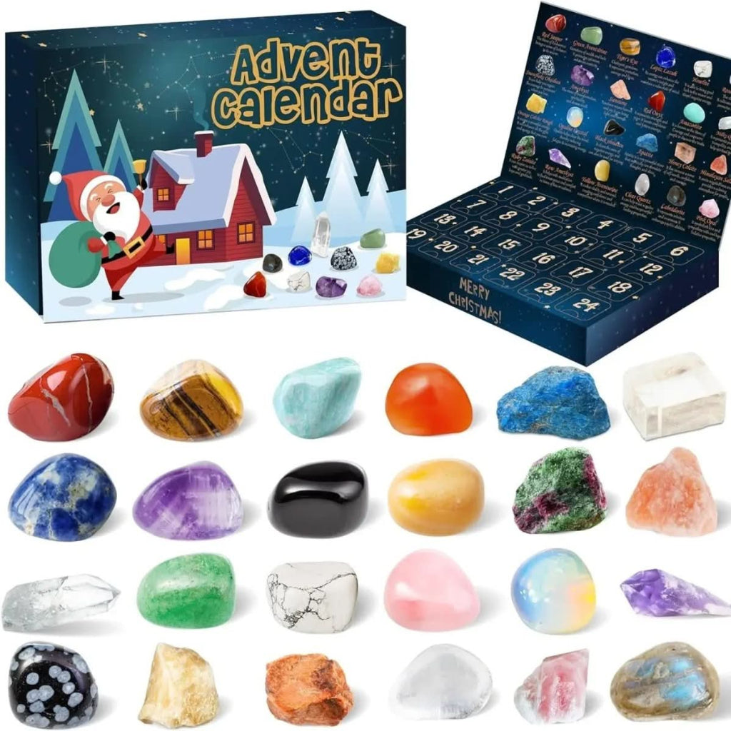 Stone Advent Calendar with 24 Natural Gemstones and Daily Compartments