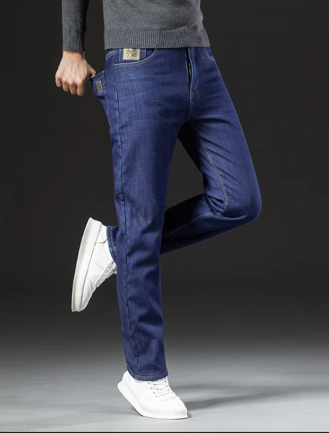 Straight Men's Pants in Lamb Leather Denim Style