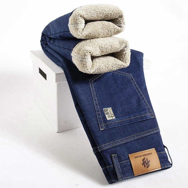 Straight Men's Pants in Lamb Leather Denim Style