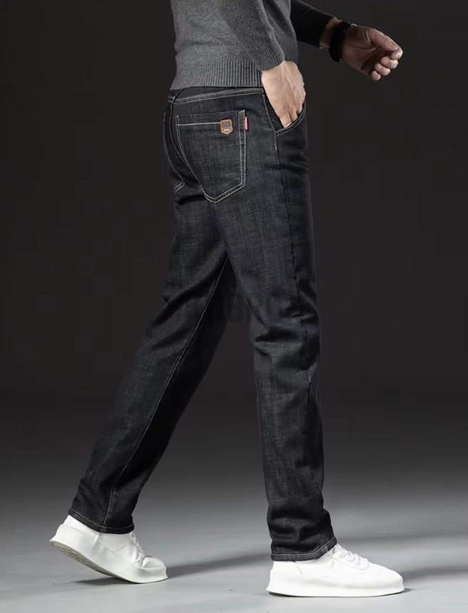 Straight Men's Pants in Lamb Leather Denim Style