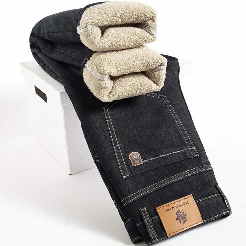 Straight Men's Pants in Lamb Leather Denim Style