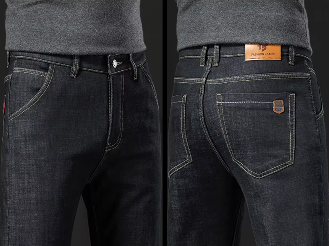 Straight Men's Pants in Lamb Leather Denim Style