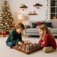 STRATEGIQON - Classic Wooden Chess Set with Foldable Walnut Board