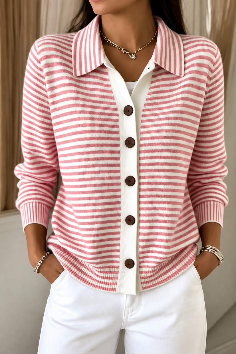 Striped Open-Front Knit Cardigan