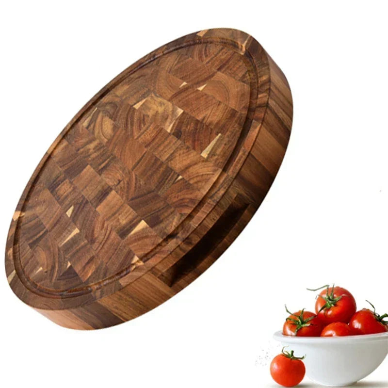 Thick round acacia butcher block