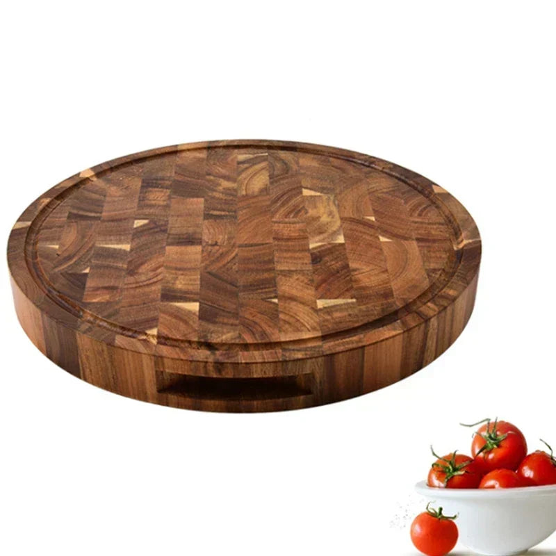 Thick round acacia butcher block
