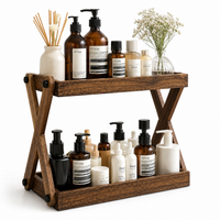 Two-Tier Solid Wood Bathroom Vanity Organizer Shelf