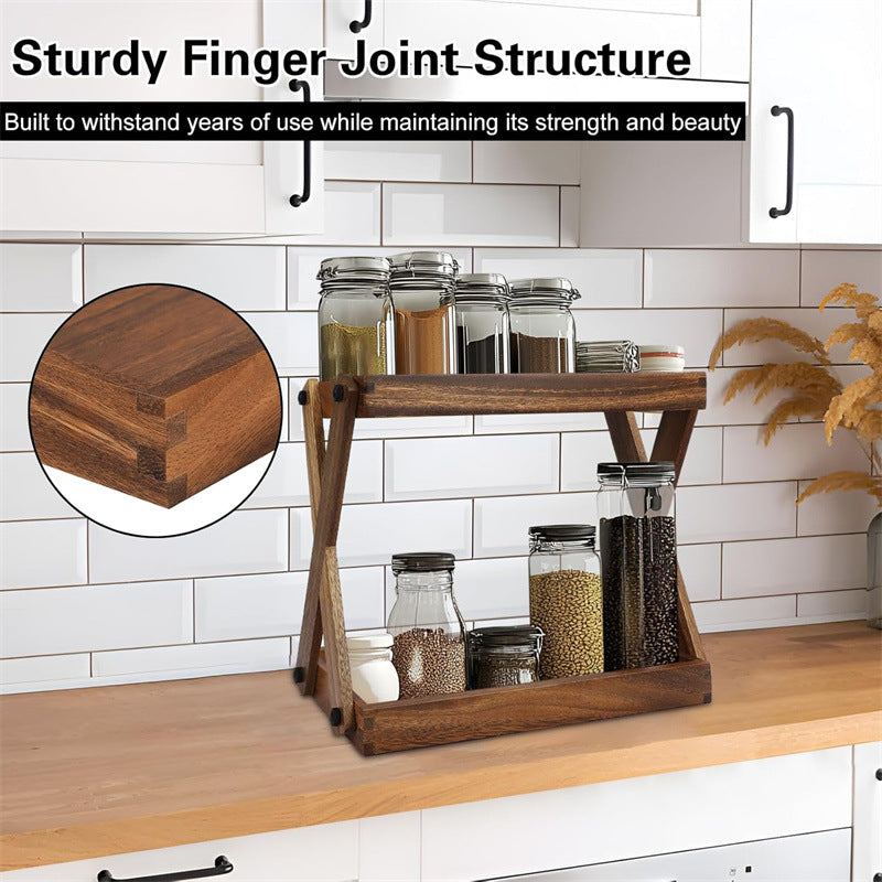 Two-Tier Solid Wood Bathroom Vanity Organizer Shelf