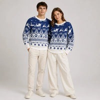 Unisex Christmas Reindeer Jacquard Knit Crewneck Sweater