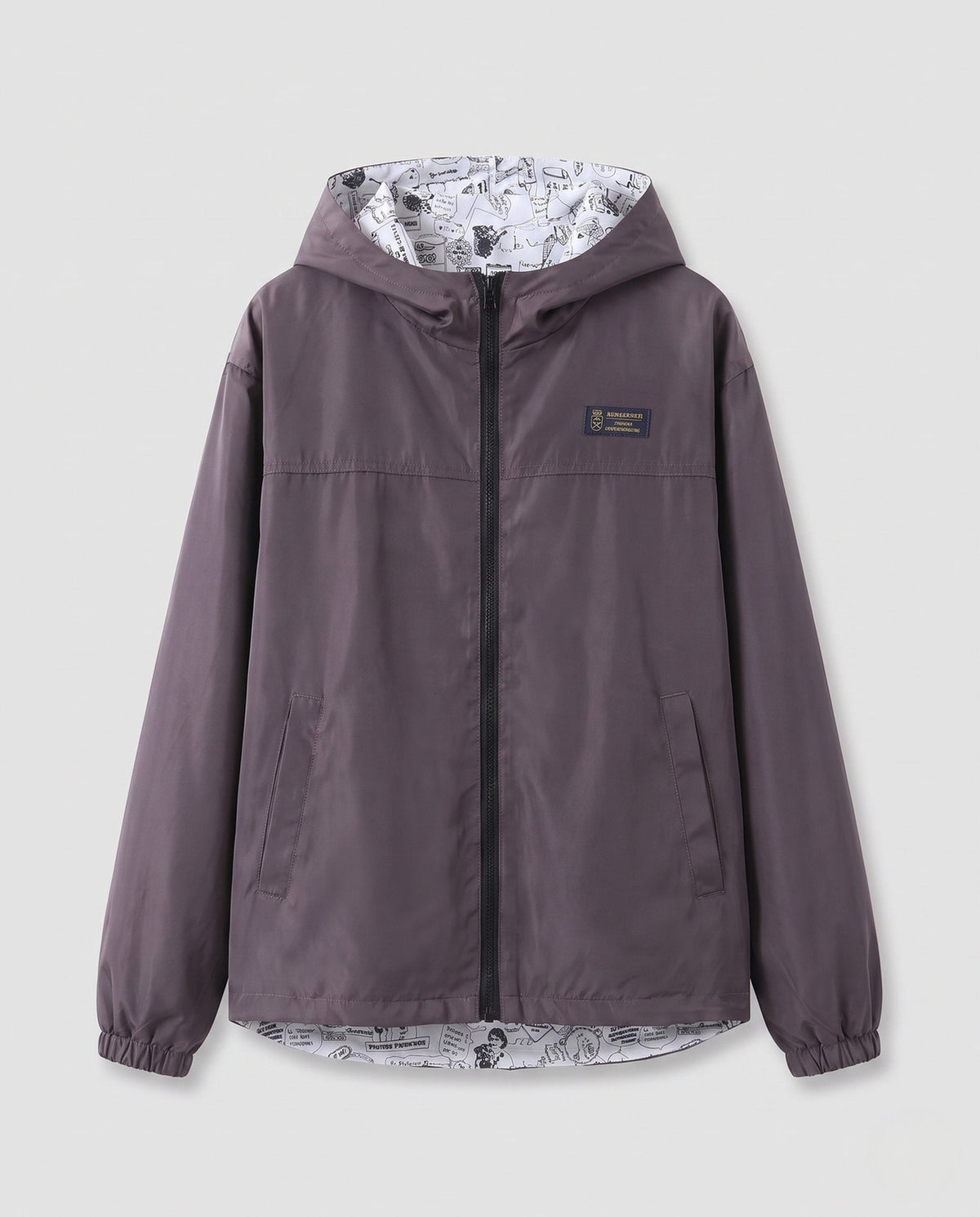 Unisex Lightweight Hooded Windbreaker with Printed Lining and Drawstring