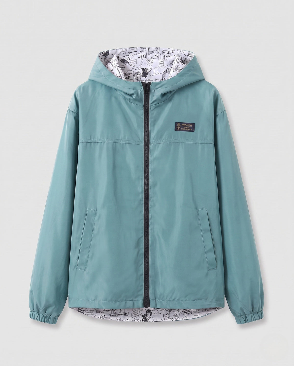 Unisex Lightweight Hooded Windbreaker with Printed Lining and Drawstring