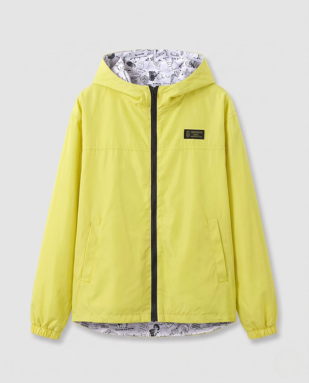 Unisex Lightweight Hooded Windbreaker with Printed Lining and Drawstring
