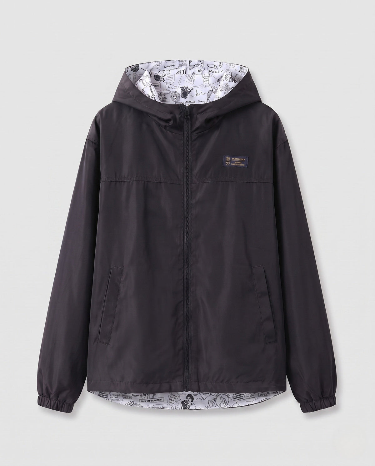 Unisex Lightweight Hooded Windbreaker with Printed Lining and Drawstring