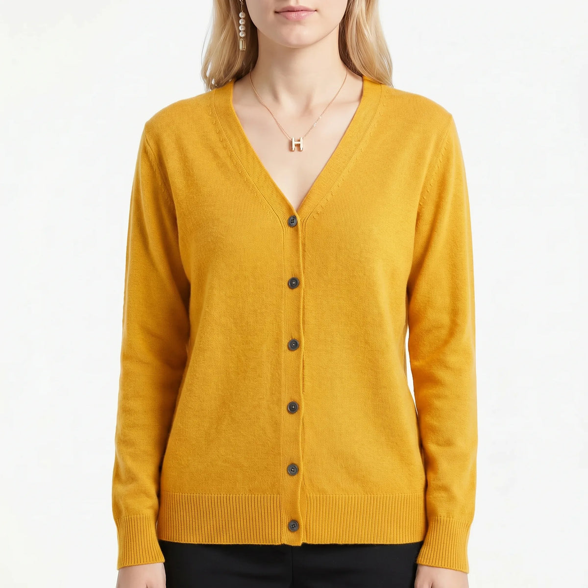 V-Neck Buttoned Knit Cardigan