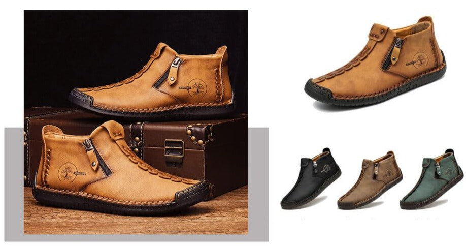 Vintage Hand-Stitched Ankle Boots for Men