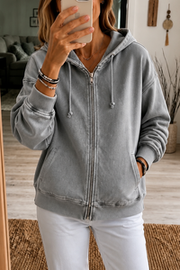 Washed Relaxed Zip-Up Hoodie