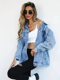 Water-Resistant & Lined Oversized Women's Hooded Denim Jacket