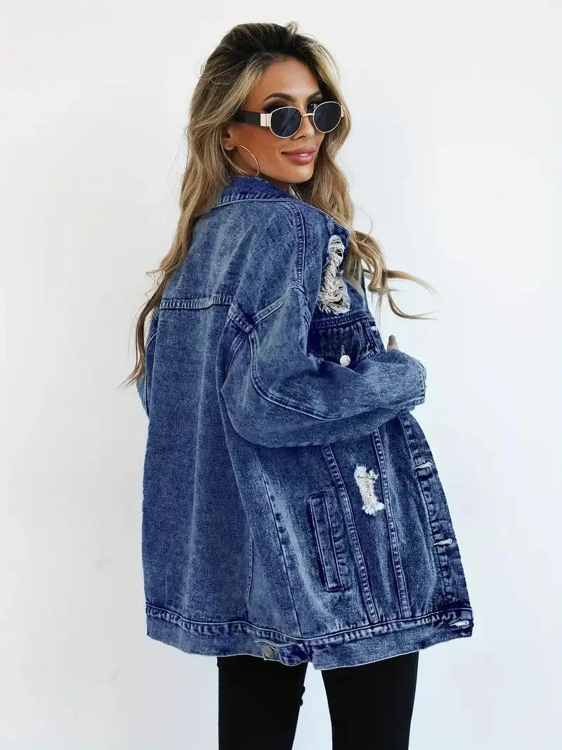 Water-Resistant & Lined Oversized Women's Hooded Denim Jacket