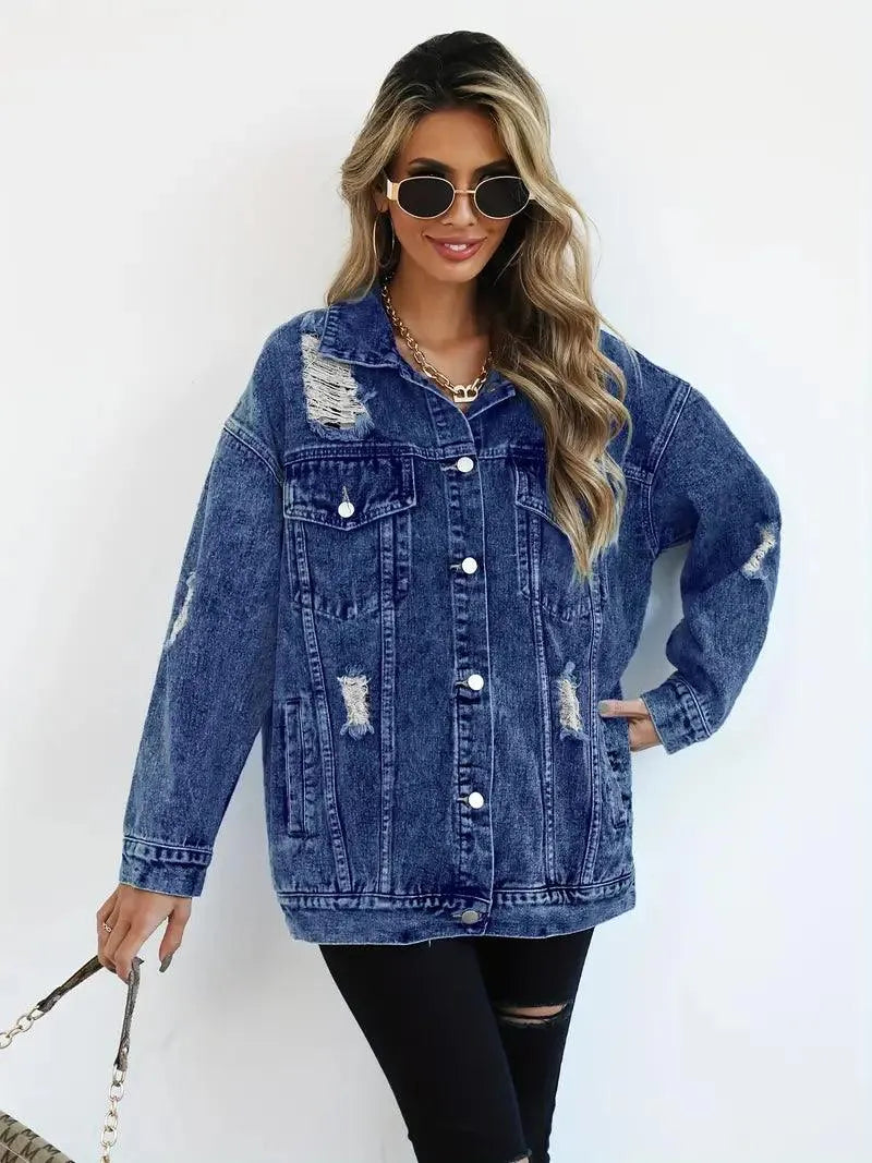 Water-Resistant & Lined Oversized Women's Hooded Denim Jacket