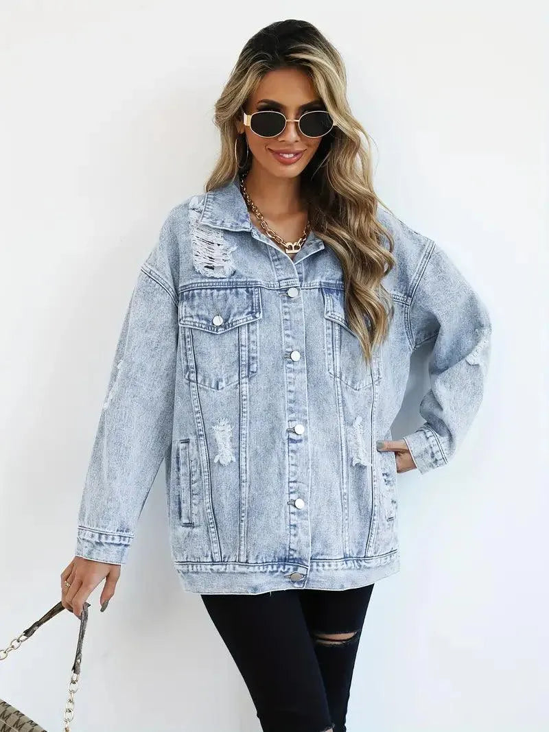 Water-Resistant & Lined Oversized Women's Hooded Denim Jacket
