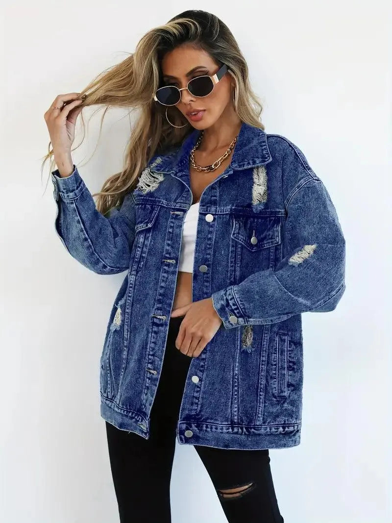 Water-Resistant & Lined Oversized Women's Hooded Denim Jacket