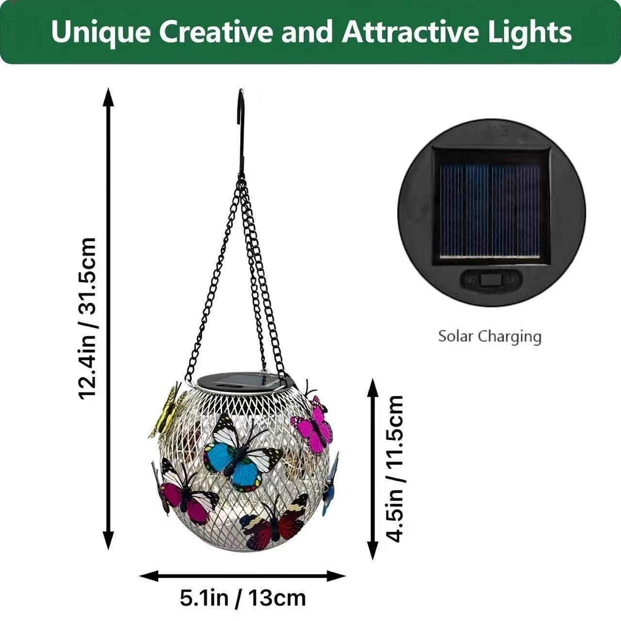 Waterproof Hanging Outdoor Solar Lanterns with Metal Cage and Vintage-Style LED Filament Bulb