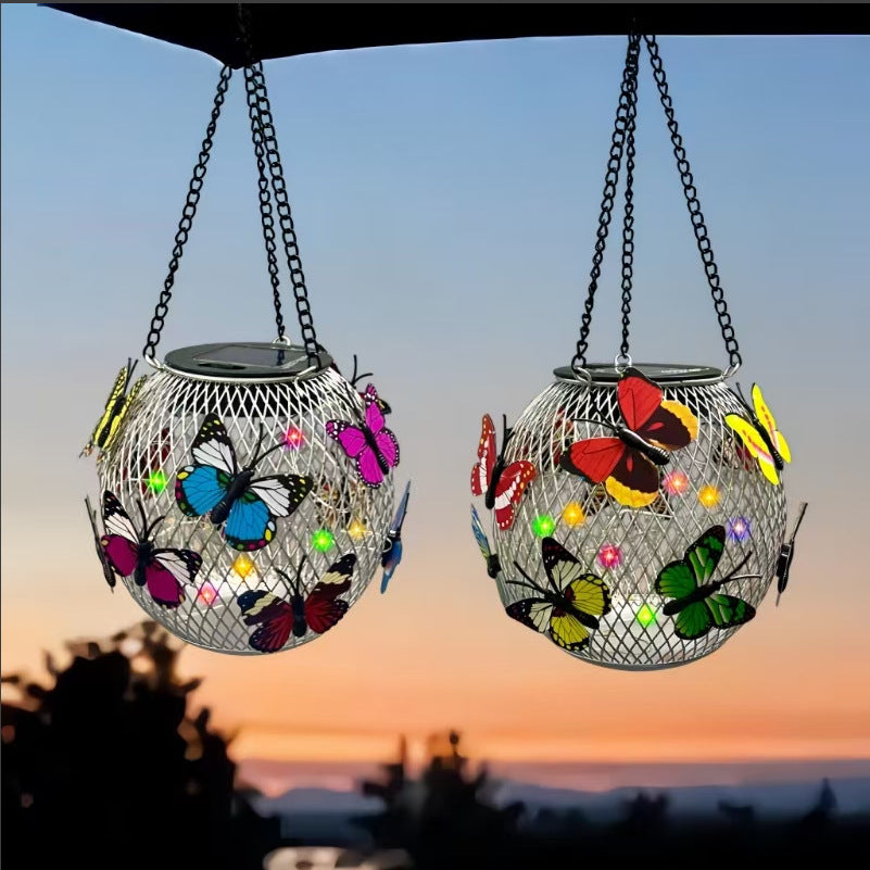 Waterproof Hanging Outdoor Solar Lanterns with Metal Cage and Vintage-Style LED Filament Bulb