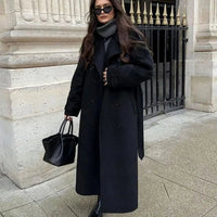 Women's Belted Button-Front Wool Midi Coat