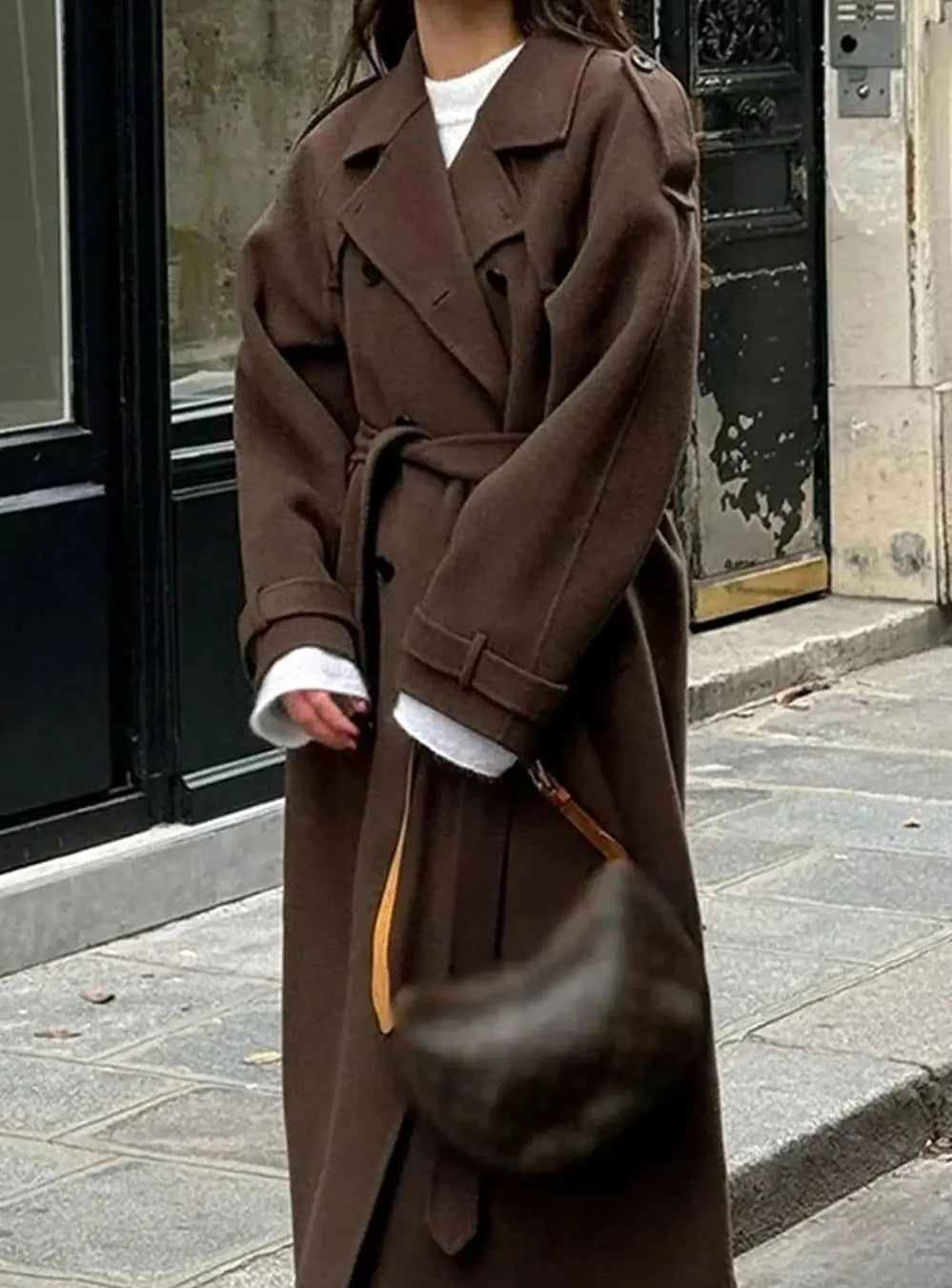 Women's Belted Button-Front Wool Midi Coat