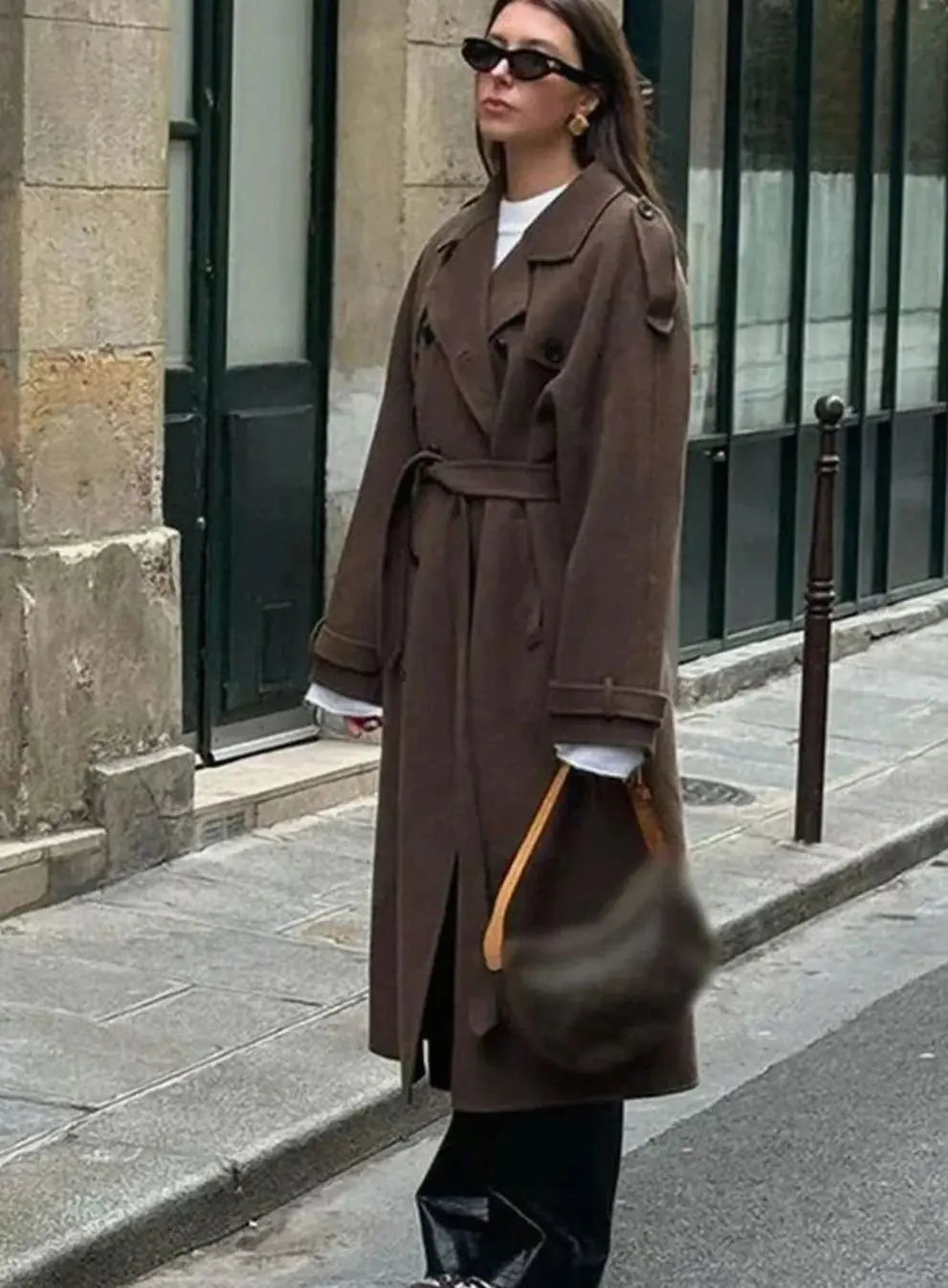 Women's Belted Button-Front Wool Midi Coat
