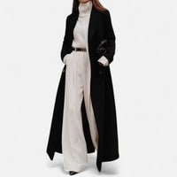 Women's Black Maxi Overcoat with Sharp Cut for All Seasons