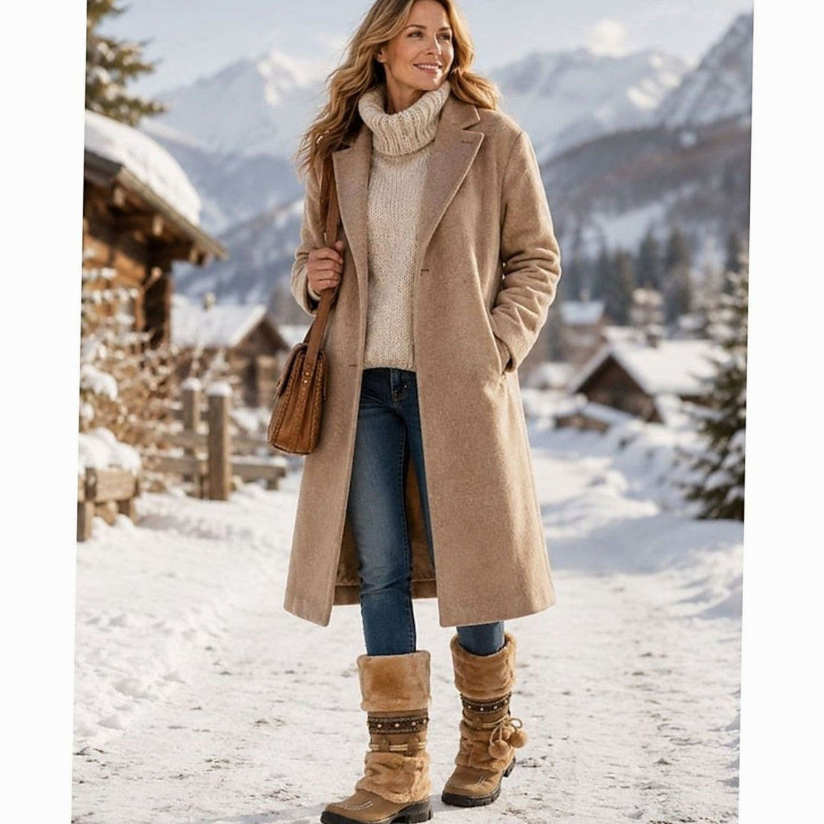 Women's Boho Faux-Fur Cuff Slouch Mid-Calf Winter Snow Boots