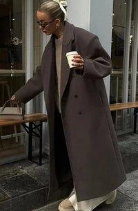 Women's Brown Oversized Double-Breasted Long Coat